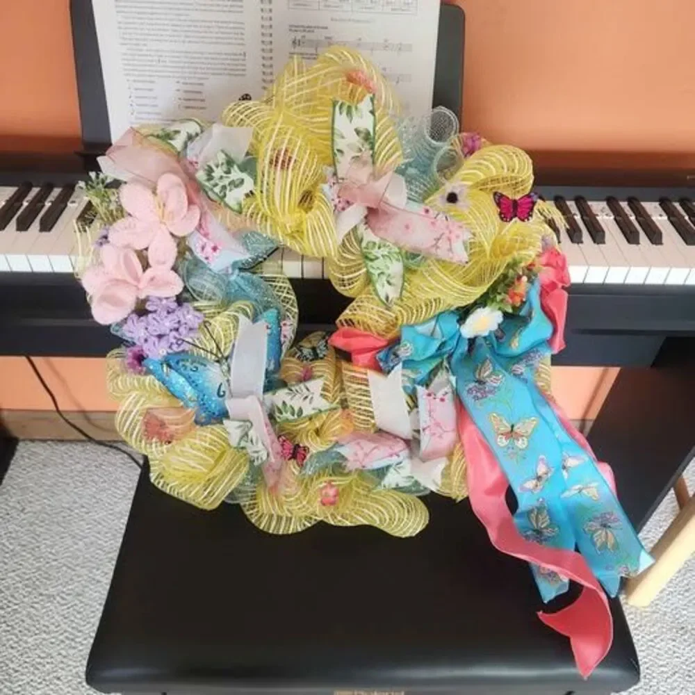 Spring Butterfly Wreath w/ Crochet Flowers